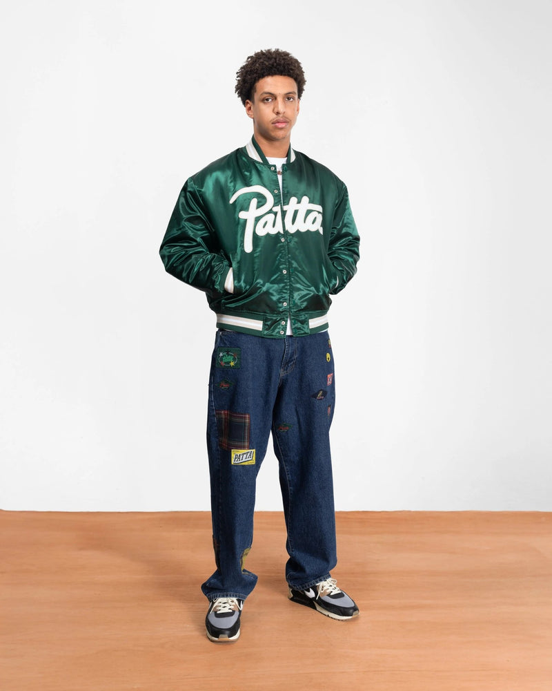 Patta Script Logo Satin Varsity Jacket (Bistro Green) - Patta